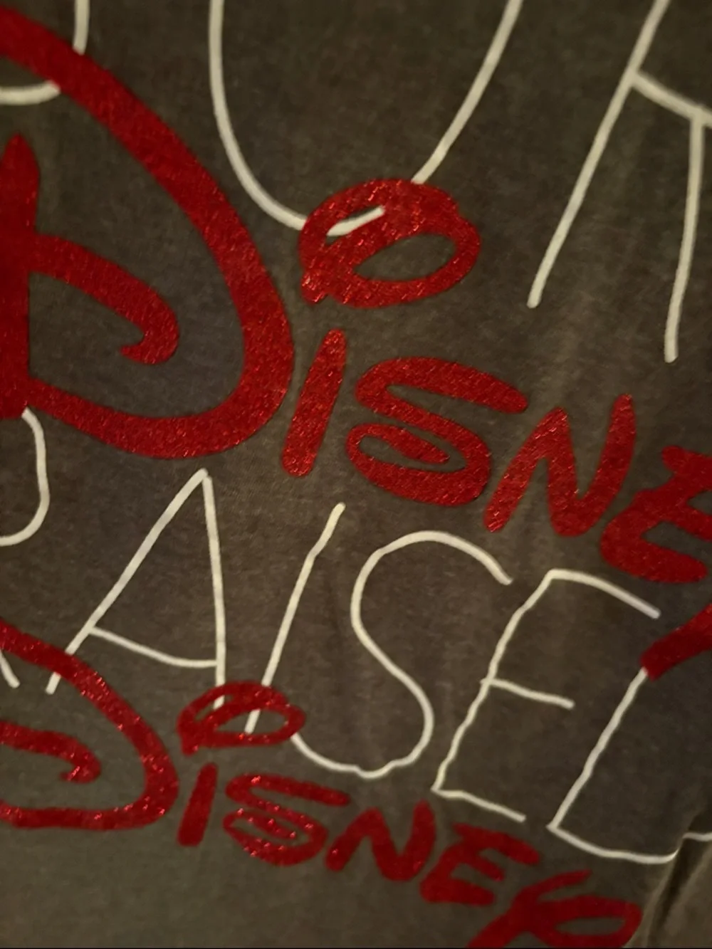 Born Disney Raised Disney Gray Graphic Tee with Red Glitter Logo - Picture 3 of 3